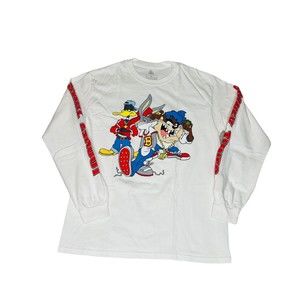 Warner Bros Looney Tunes Long Sleeve Medium White Bugs Bunny, Taz, Daffy Duck